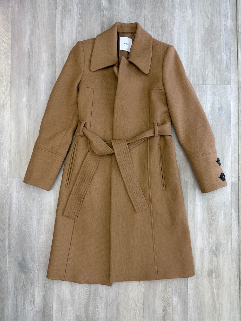 Mango Wool-Blend Belted Trench Coat, Size XS